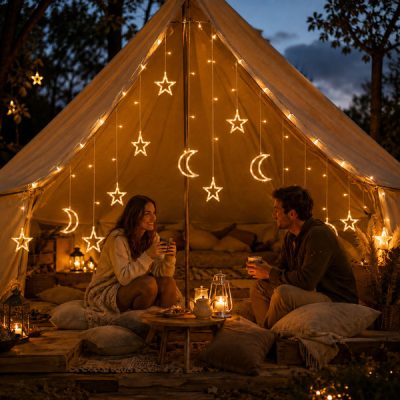 Grinalda luminosa para exterior com estrelas e lua - 3 m, branco quente | STARRYSKY