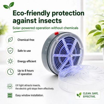 Eliminador de insetos solar para janela - luz UV, autonomia de 8 h | BUZZORA